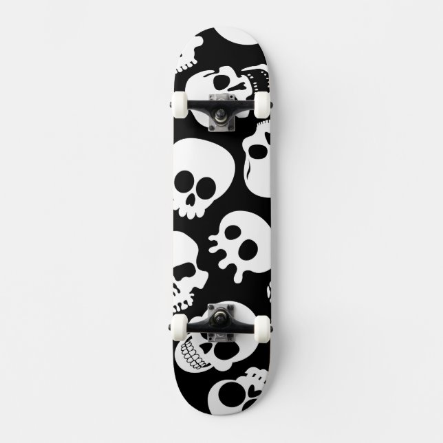 Döskallar i svart bakgrundsmönster skateboard bräda 20,5 cm (Framsida)