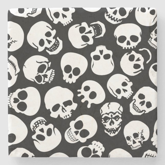 Döskallar i svart bakgrundsmönster stenunderlägg (Framsidan)