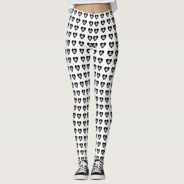 Döskallar med Black Hearts Mönster Halloween Leggings (Framsida)