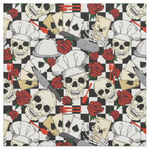 Döskallar med Chef Hats Röd ros Patterned Chef Tyg