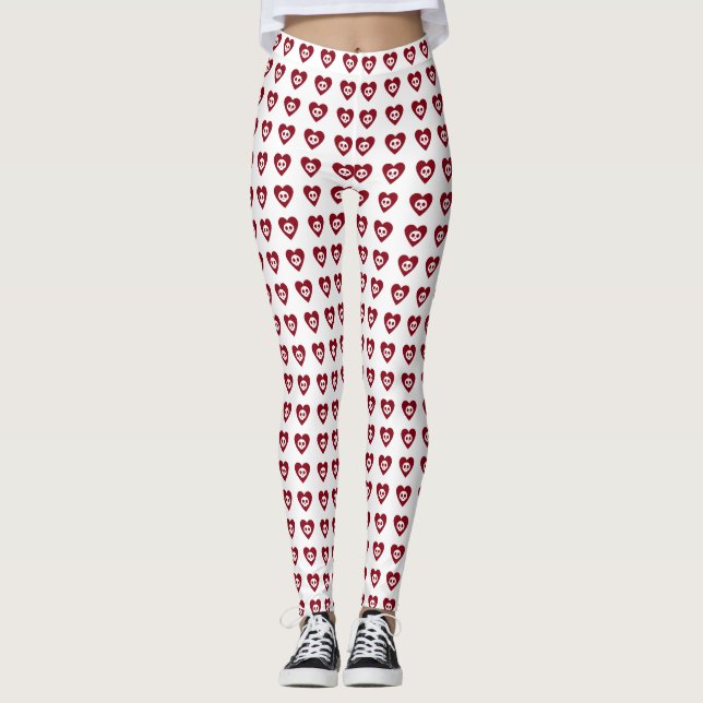 Döskallar med Red Hearts Mönster Halloween Leggings (Framsida)