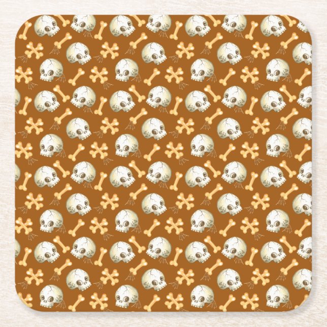Döskallar och ben Halloween mönster Tanktop Underlägg Papper Kvadrat (Framsidan)