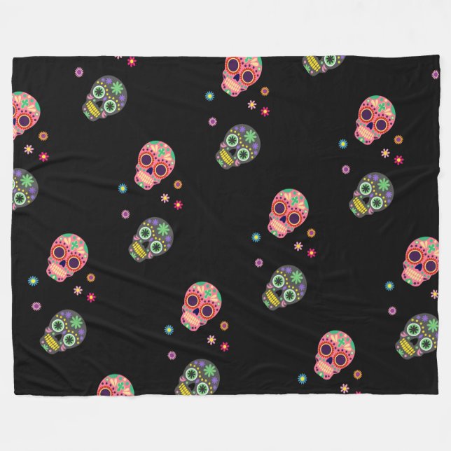 Döskallar och blommor Day of the dead Mönster Fleecefilt (Framsidan (Horisontell))