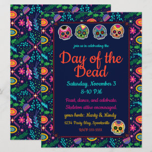 Döskallar och blommor Dias de los Muertos Inbjudningar