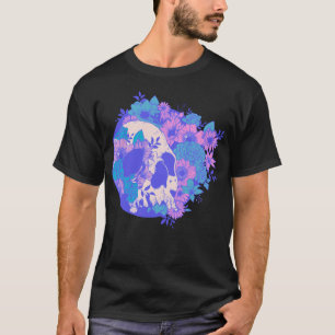 Döskallar och blommor för rosa och Lila - Blommigt T Shirt