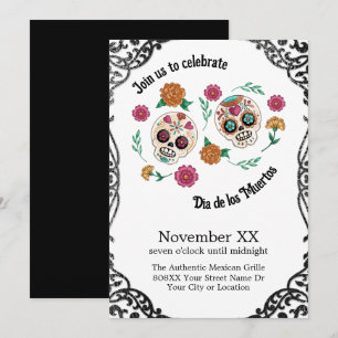 Döskallar och blommor från day of the dead inbjudningar