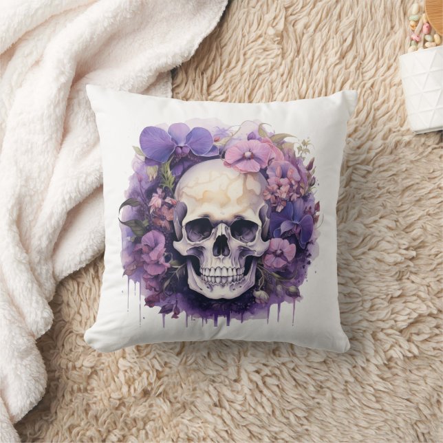 döskallar och blommor från vatten färg kudde (Filt)