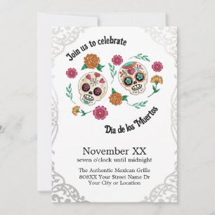 Döskallar och blommor i day of the dead inbjudningar