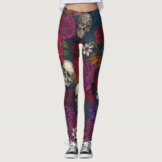 Döskallar och blommor leggings