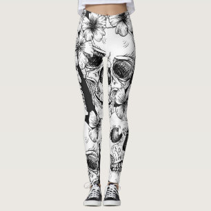 Döskallar och blommor leggings