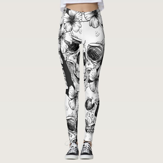 Döskallar och blommor leggings (Framsida)