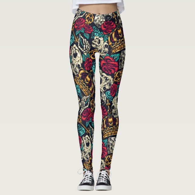 Döskallar och blommor leggings (Framsida)