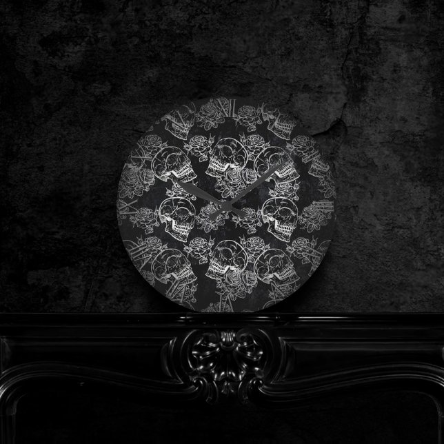 Döskallar och Chalk Ro | Gothic Glam Funky Grunge Rund Klocka (Skapare uppladdad)