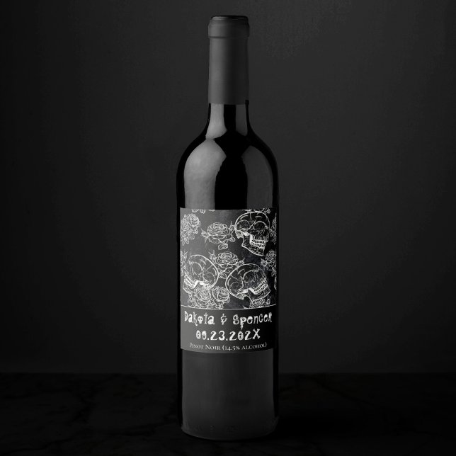 Döskallar och Chalk Ro | Gothic Glam Tack Vinflaska Etikett (Skapare uppladdad)