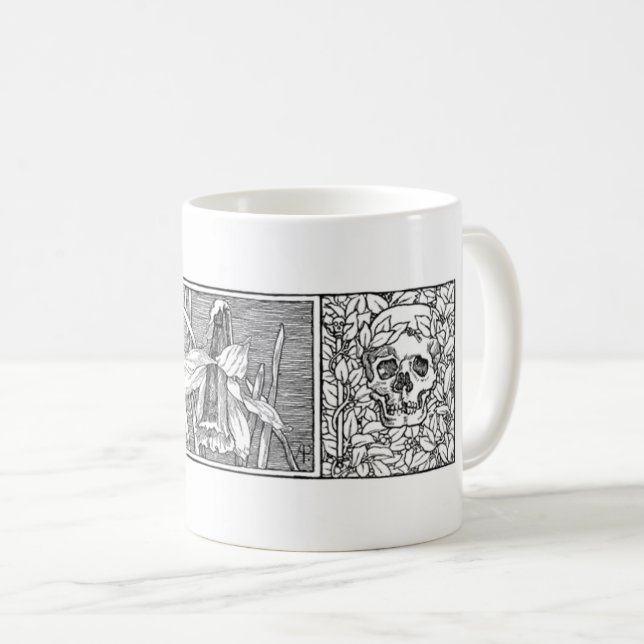 Döskallar och Daffodils Macabre Art Kaffemugg (Framsida höger)