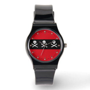 DÖSKALLAR OCH GRÖDADE BONER RED BLACK PIRAT FLAGGA ARMBANDSUR