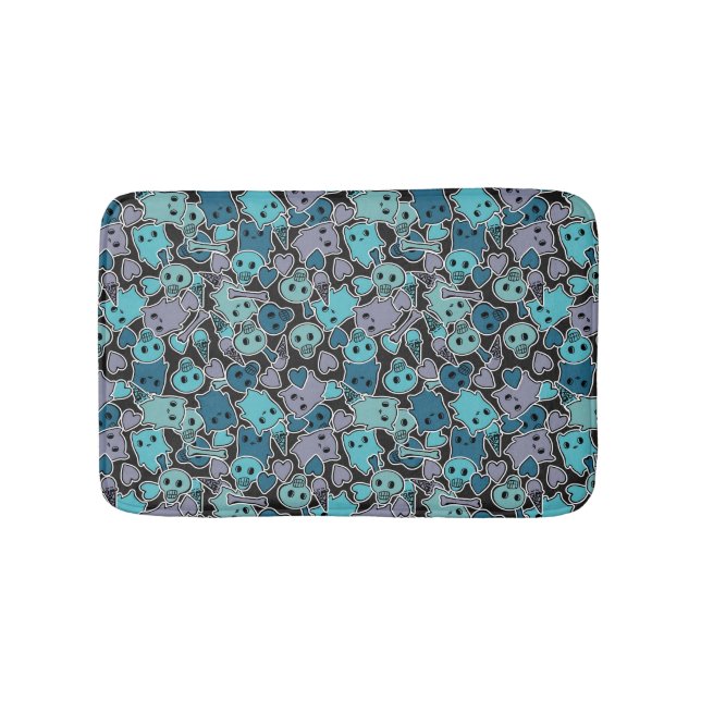 Döskallar och hjärtor på svart bakgrund 2 badrumsmatta (Framsidan)