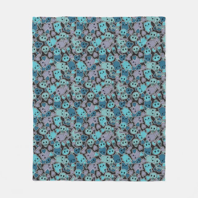 Döskallar och hjärtor på svart bakgrund 2 fleecefilt (Framsidan)