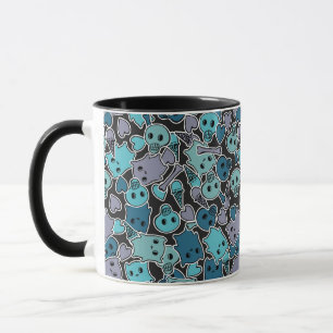 Döskallar och hjärtor på svart bakgrund 2 mugg