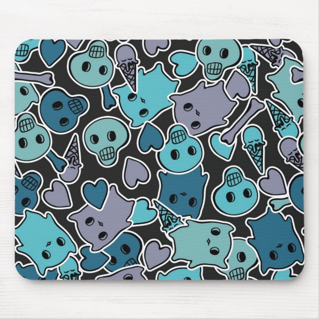 Döskallar och hjärtor på svart bakgrund 2 musmatta (Framsidan)