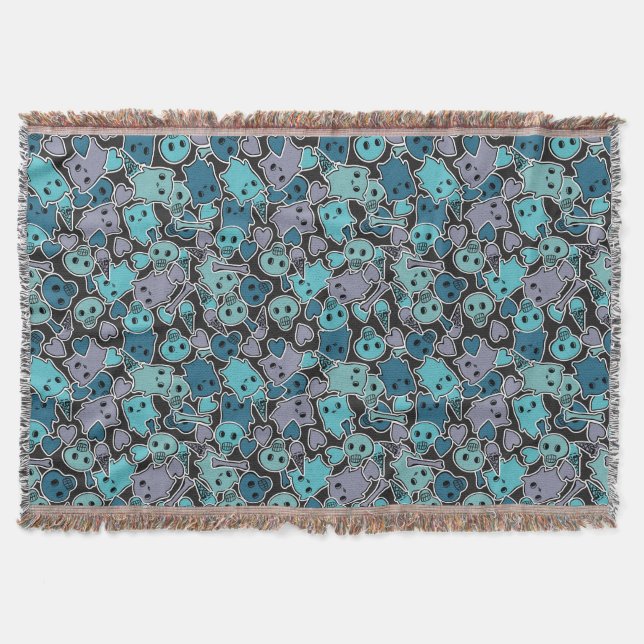 Döskallar och hjärtor på svart bakgrund 2 mysfilt (Framsidan)