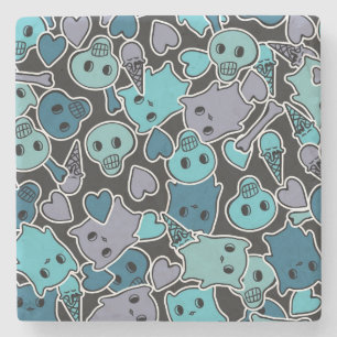 Döskallar och hjärtor på svart bakgrund 2 stenunderlägg