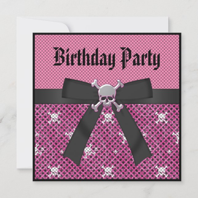 Döskallar och Polka dots Rosa Inbjudningskort på f (Framsida)