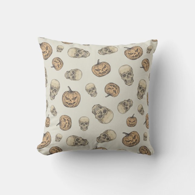Döskallar och Pumpkins Halloween Mönster Kudde (Framsida)