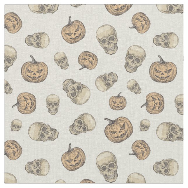 Döskallar och Pumpkins Halloween Mönster Tyg (Närbild)