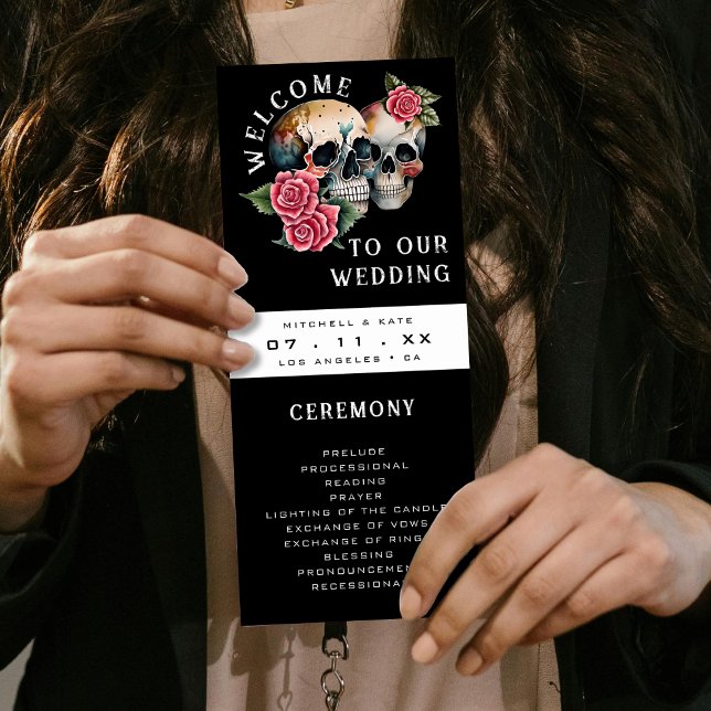 Döskallar och Ro Black Bröllop Program (Skulls & Roses Black Wedding Program
)