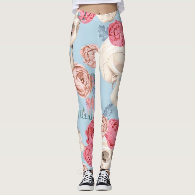 Döskallar och Ro Vintage Mönster Leggings (Framsida)