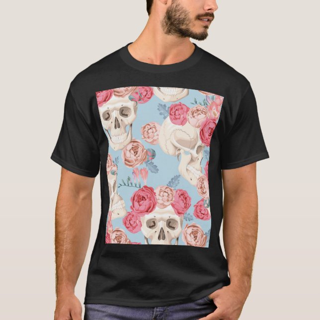 Döskallar och Ro Vintage Mönster T Shirt (Framsida)