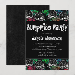 Döskallar och Röd ros Modern Goth Surprise Party Inbjudningar