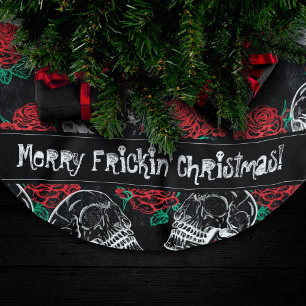 Döskallar och Röd ros Modern gotiic Grunge Julgransmatta Borstad Polyester