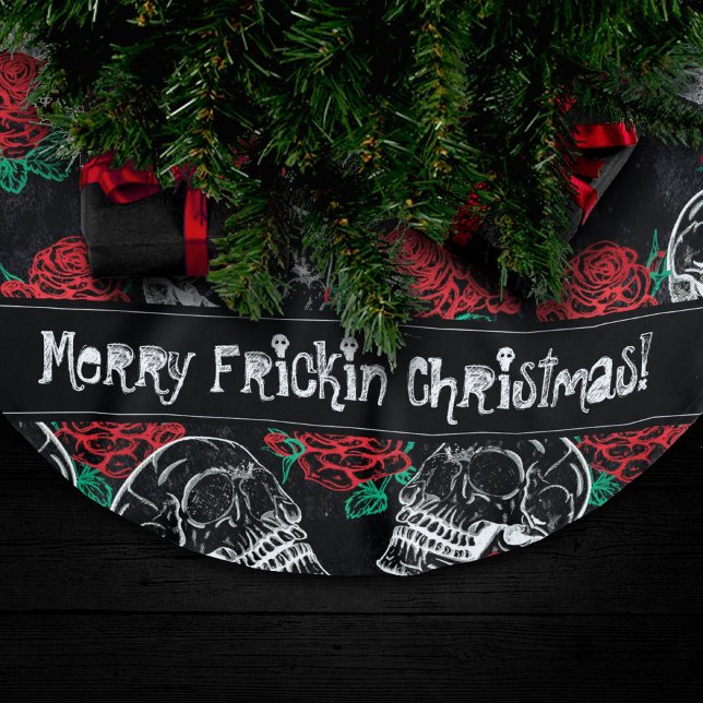 Döskallar och Röd ros | Modern gotiic Grunge Julgransmatta Borstad Polyester (Skapare uppladdad)