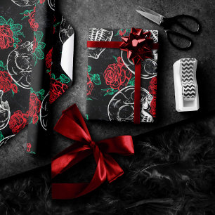 Döskallar och Röd ros Modern gotiic Grunge Presentpapper