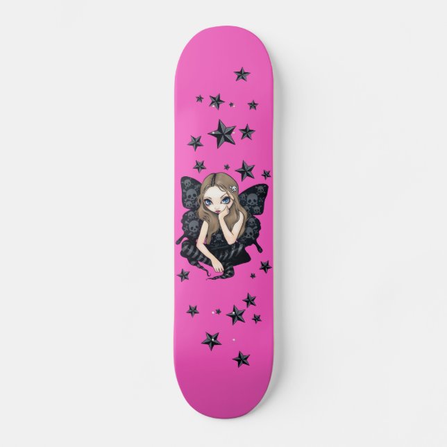 Döskallar och Stars rosa gothic Skateboard (Framsida)