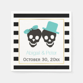 Döskallar par och rand aqua Halloween bröllop Pappersservett