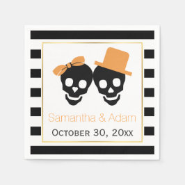 Döskallar par och rand Halloween bröllop Pappersservett