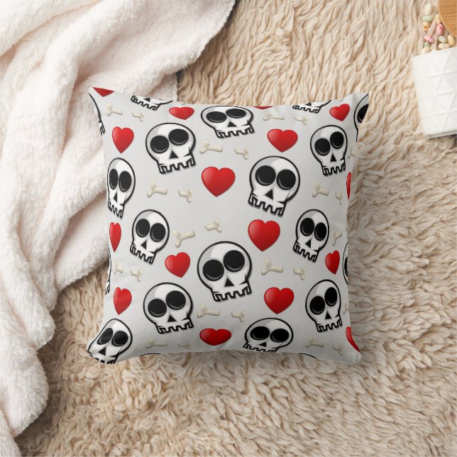 Döskallar & Red Hearts Halloween Mönster Kudde (Filt)