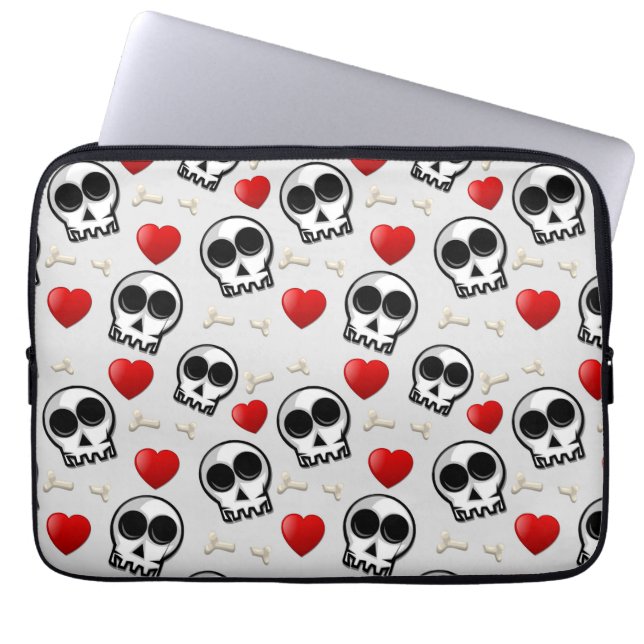 Döskallar & Red Hearts Halloween Mönster Laptop Fodral (Framsidan)