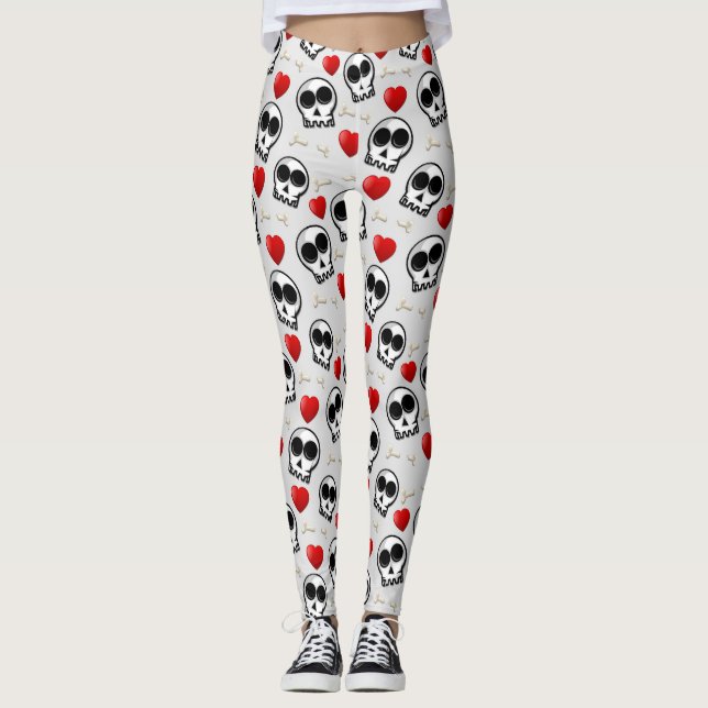 Döskallar & Red Hearts Halloween Mönster Leggings (Framsida)