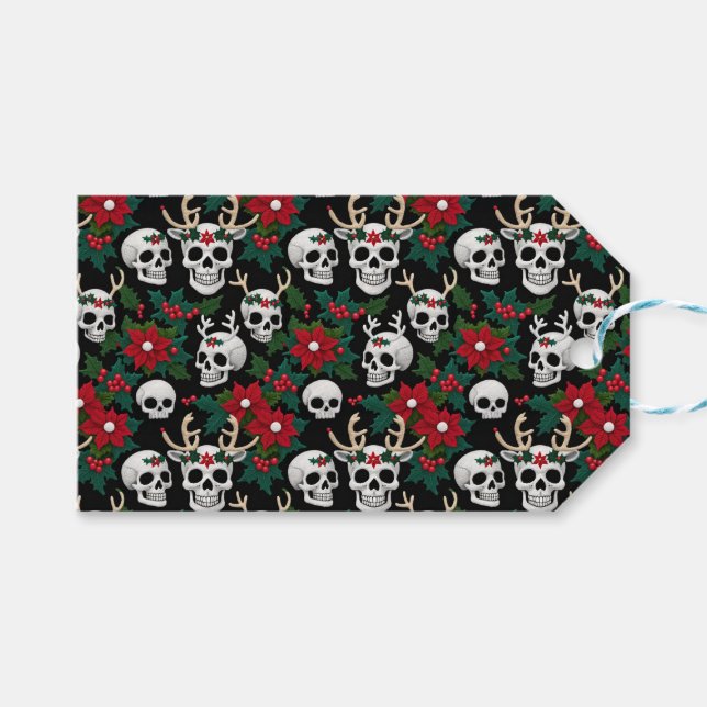 Döskallar vid Crochet-jul med Poinsettias Presentetikett (Framsidan (Horisontell))