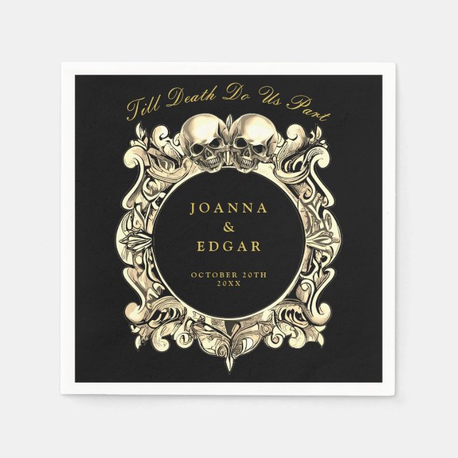 Döskallarna Black och Guld, Gothic Bröllop Pappersservett (Framsidan)