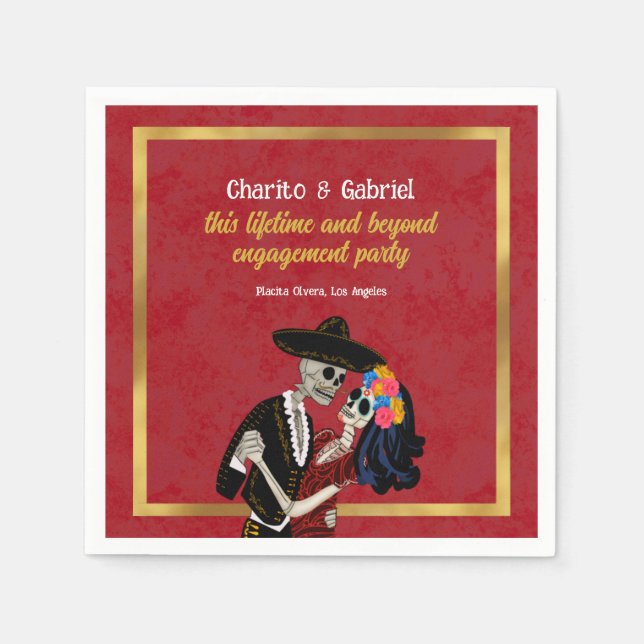 Döskallarna Charro och Catrina Sugar Dancing Red Pappersservett (Framsidan)