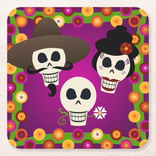 Döskallarna day of the dead underlägg papper kvadrat (Framsidan)