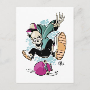 döskalle skateboard tecknad vykort