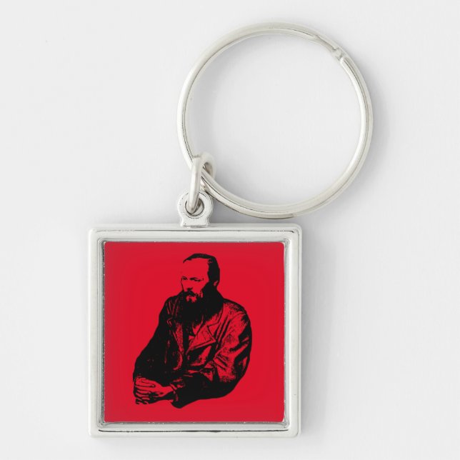 Dostoyevsky Keychain Fyrkantig Silverfärgad Nyckelring (Framsidan)