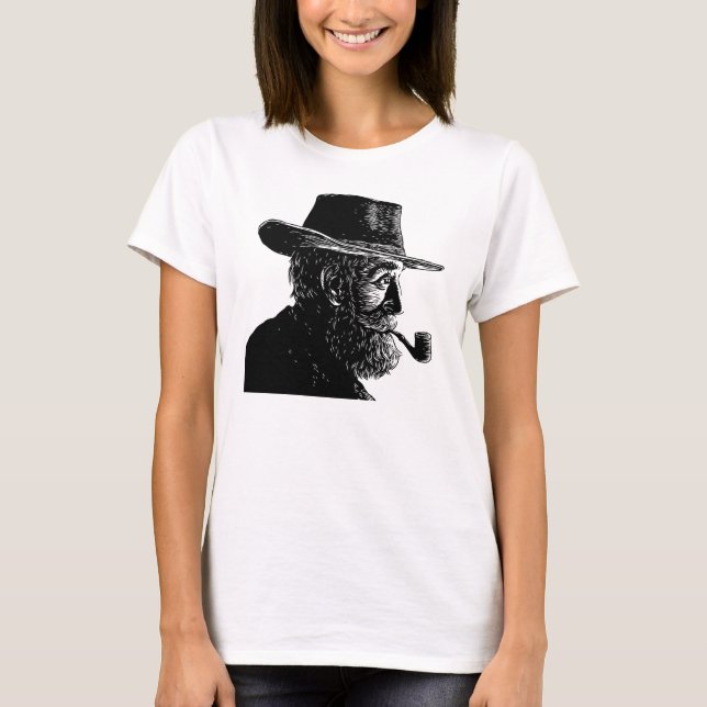 Dot and Line Porträtt: Wise Old Man Smoking a Pipe T Shirt (Framsida)