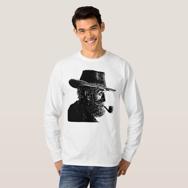 Dot and Line Porträtt: Wise Old Man Smoking a Pipe T Shirt (Hel framsida)